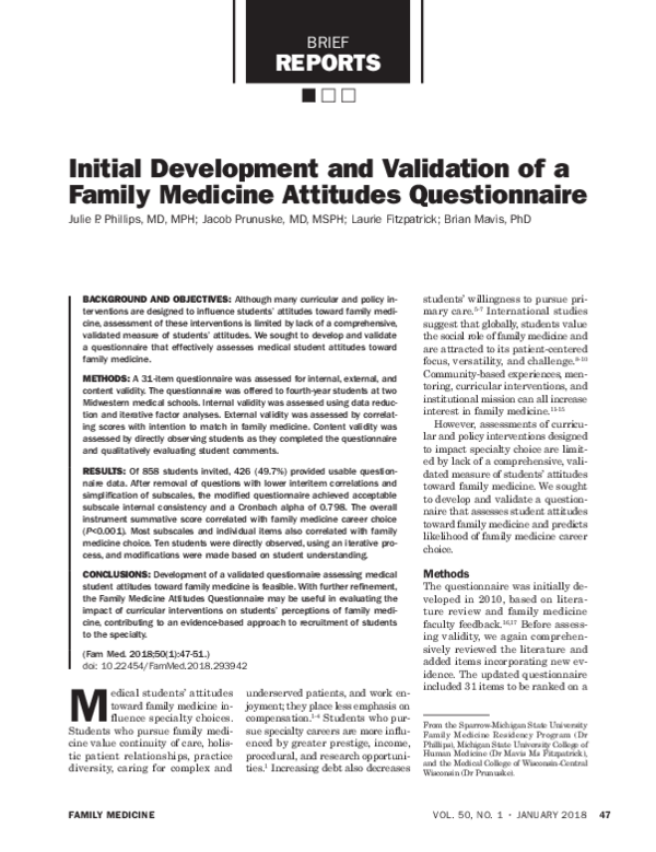 (PDF) Initial Development and Validation of a Family Medicine Attitudes ...