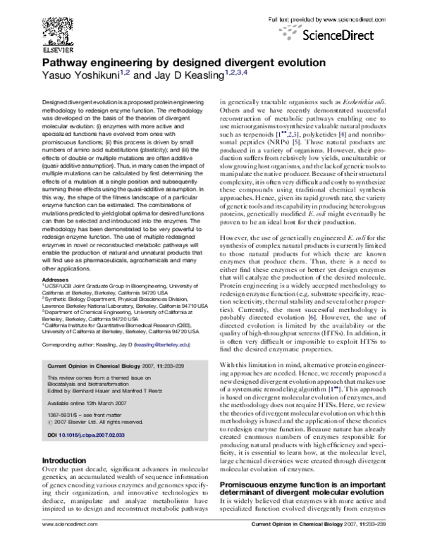 (PDF) Pathway engineering by designed divergent evolution Jay D Keasling Academia.edu