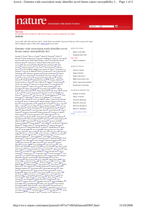 (PDF) Genome-wide association study identifies novel breast cancer ...