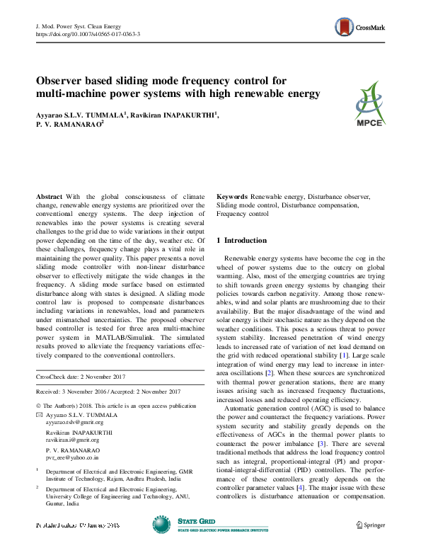 (PDF) Observer based sliding mode frequency control for multi-machine ...