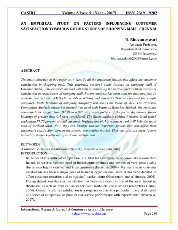 (PDF) AN EMPIRICAL STUDY ON FACTORS INFLUENCING CUSTOMER SATISFACTION ...