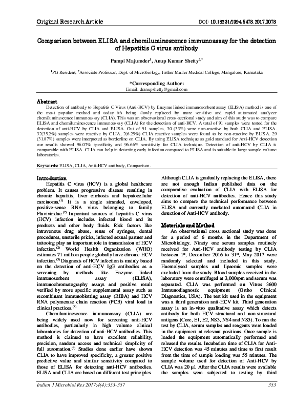 (PDF) Comparison between ELISA and chemiluminescence immunoassay for ...