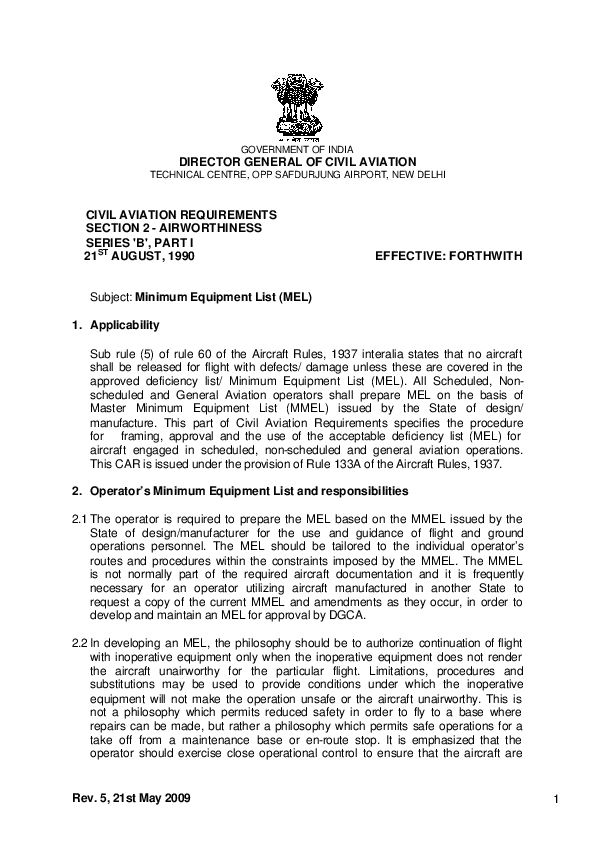 civil aviation requirements section 3