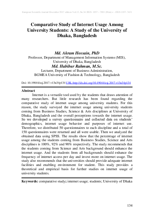 (PDF) Comparative Study of Internet Usage Among University Students: A ...