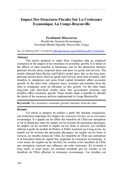 (PDF) Impact Des Structures Fiscales Sur La Croissance Economique Au ...