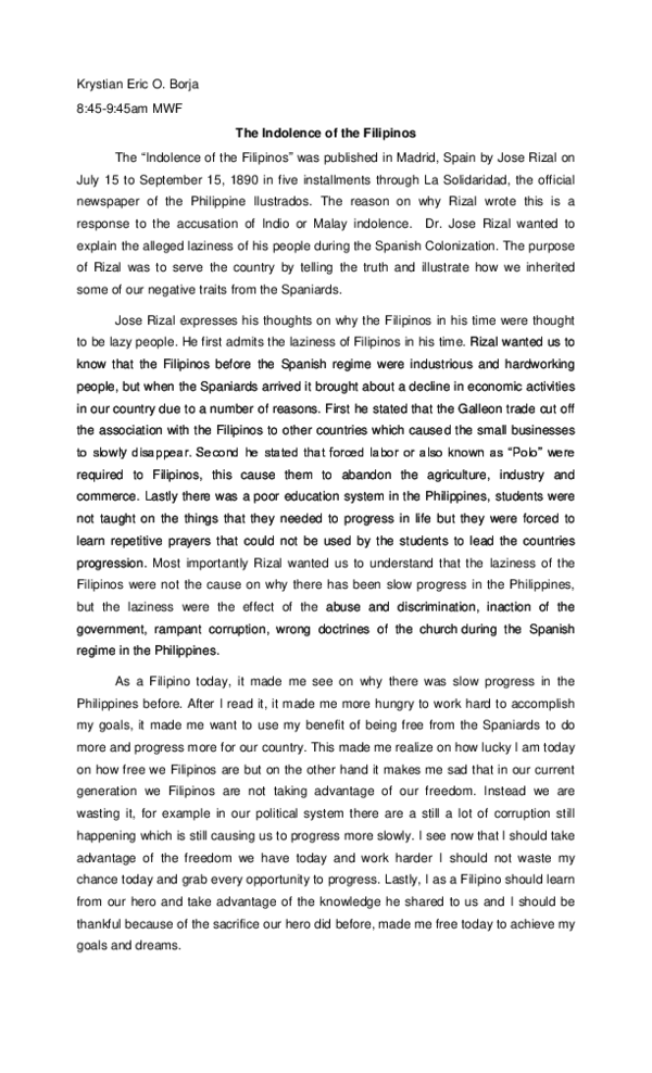 The indolence of the filipino people reaction paper essay 07 picture