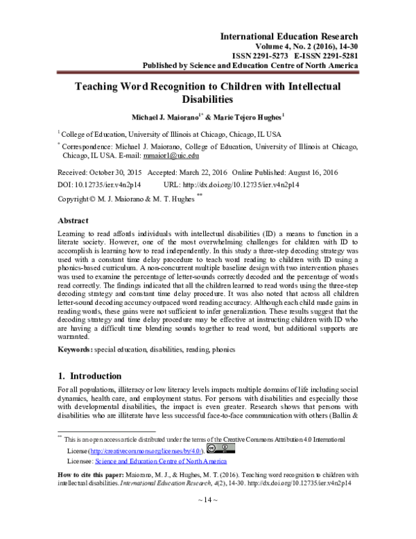 (PDF) Teaching word recognition to children with intellectual