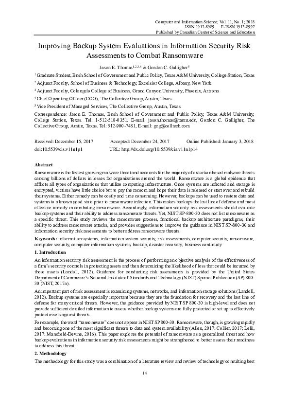 (PDF) Improving Backup System Evaluations in Information Security Risk ...