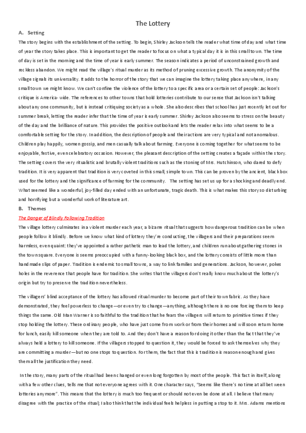Literary analysis essay on the lottery