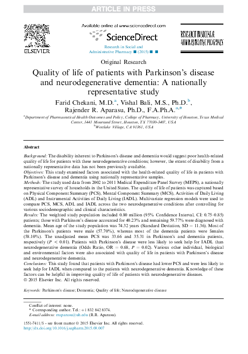 (PDF) Quality of life of patients with Parkinson's disease and ...