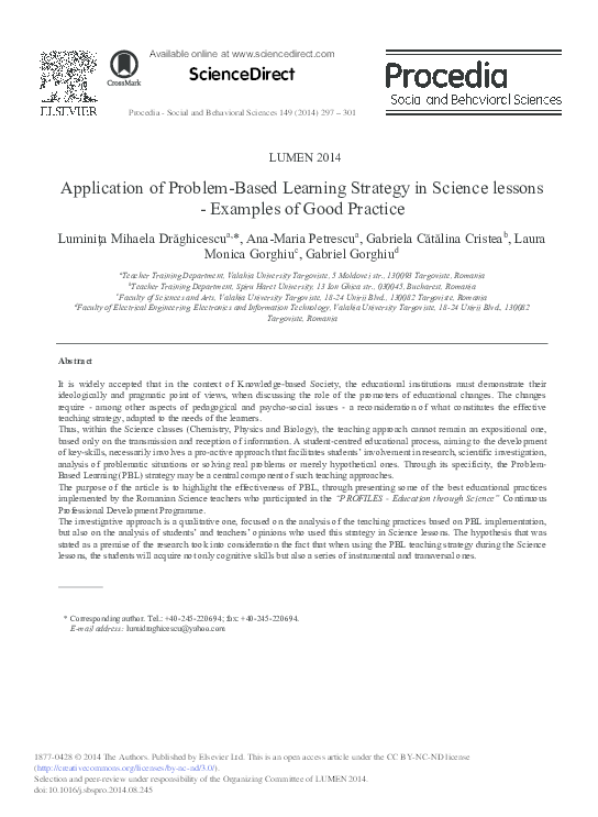(PDF) Application of Problem-based Learning Strategy in Science Lessons ...
