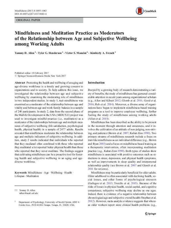(PDF) Mindfulness and Meditation Practice as Moderators of the ...