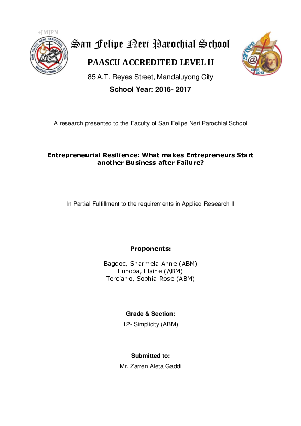 (DOC) San Felipe Neri Parochial School PAASCU ACCREDITED LEVEL II