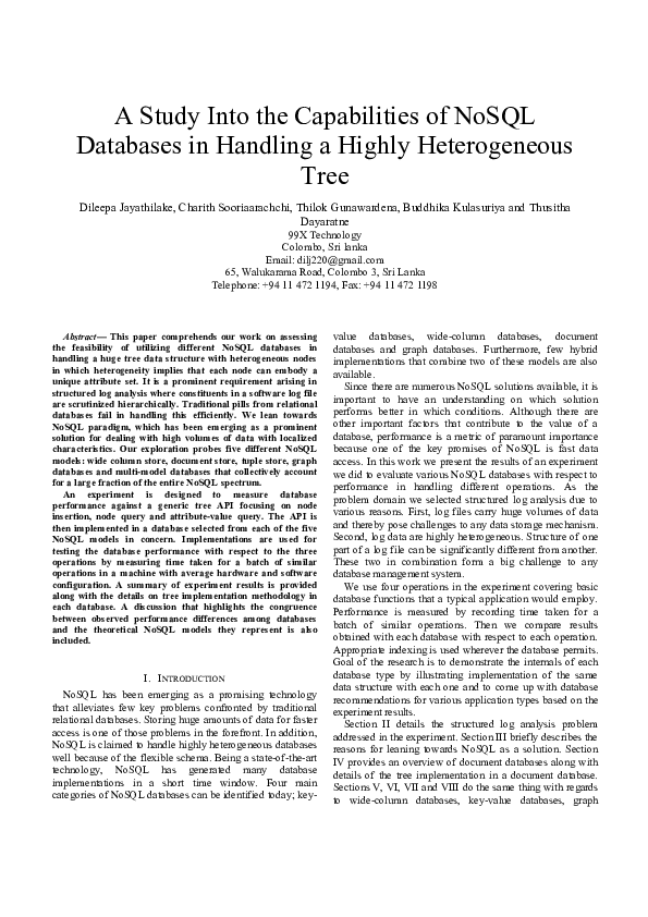 (PDF) A study into the capabilities of No SQL databases in handling a ...
