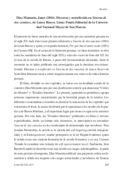 (PDF) Discurso y metaficción en Ximena de dos caminos, de Laura Riesco ...