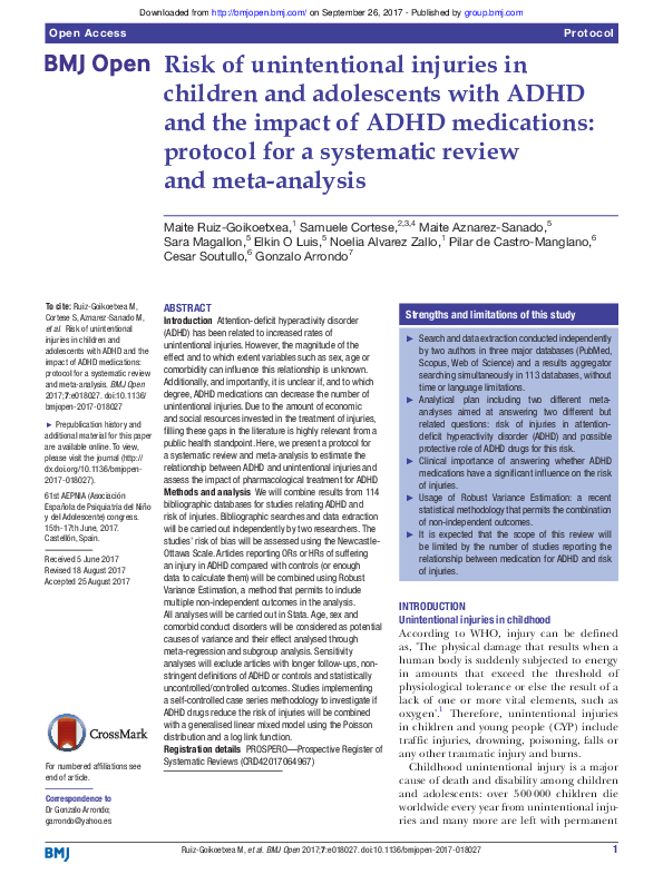 (PDF) Risk of unintentional injuries in children and adolescents with ...