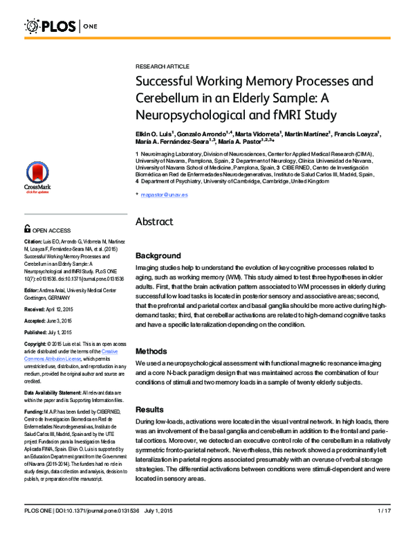 (PDF) Successful Working Memory Processes and Cerebellum in an Elderly ...