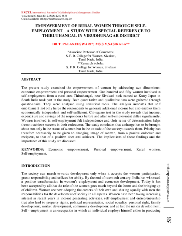 (PDF) EMPOWERMENT OF RURAL WOMEN THROUGH SELF- EMPLOYMENT – A STUDY ...