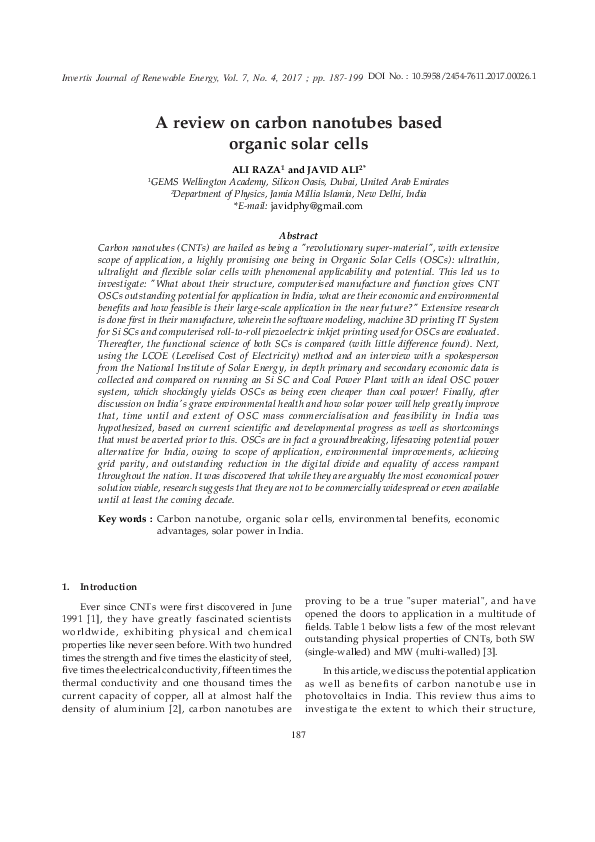 (PDF) A review on carbon nanotubes based organic solar cells
