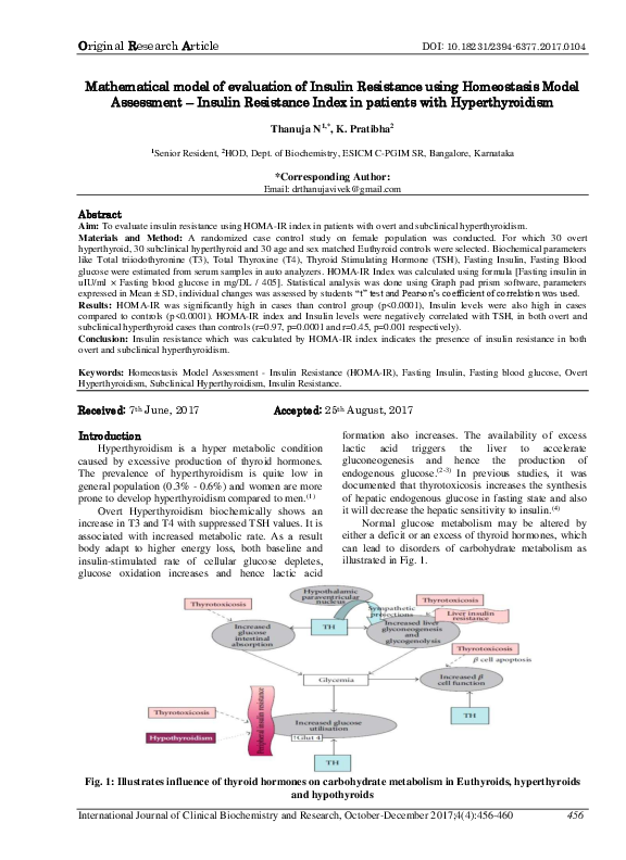 (PDF) Mathematical model of evaluation of Insulin Resistance using ...