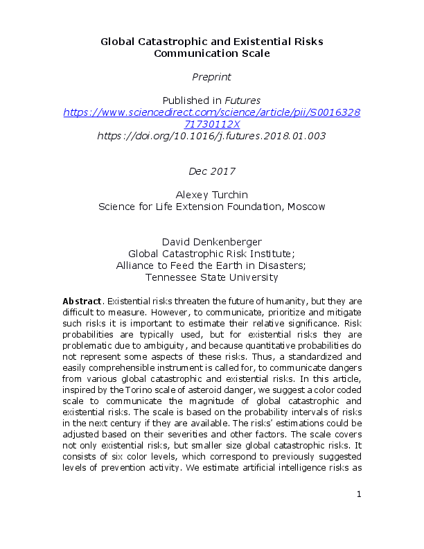 Doc Global Catastrophic And Existential Risks Communication Scale