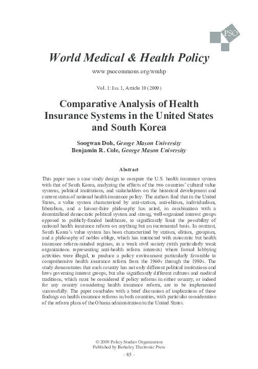 (PDF) Comparative Analysis of Health Insurance Systems: The U.S. and Korea