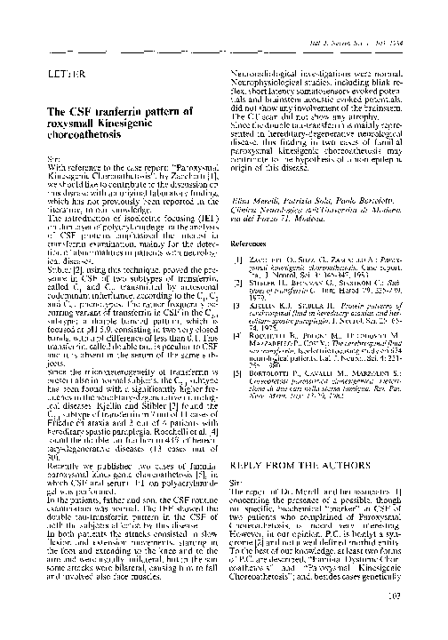 (PDF) The CSF tranferrin pattern of roxysmall kinesigenic choreoathetosis