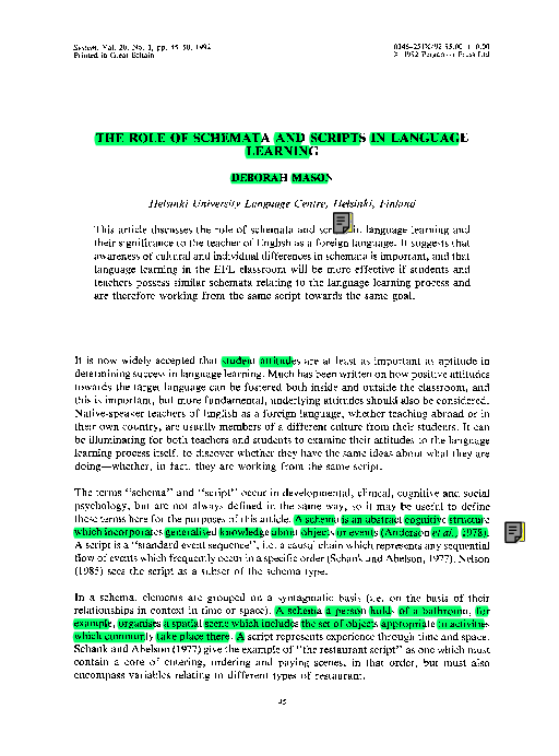 (PDF) THE ROLE OF SCHEMATA AND SCRIPTS IN LANGUAGE LEARNING