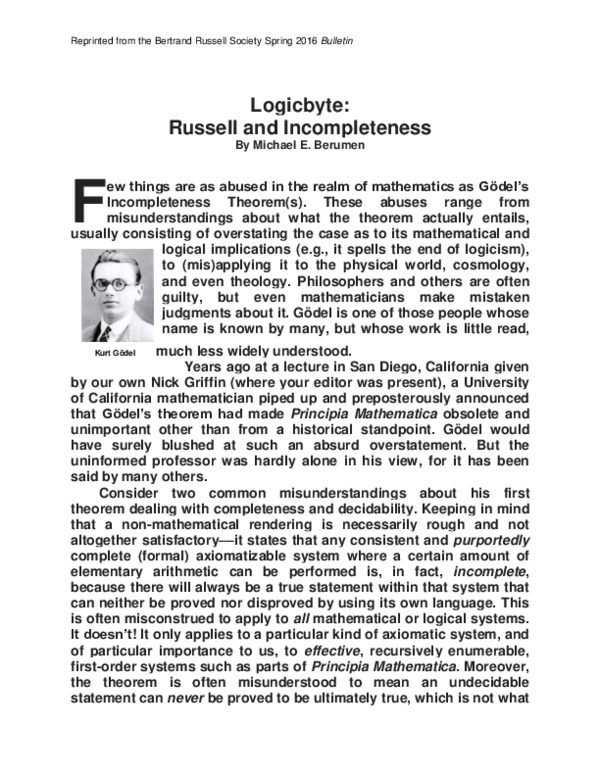 (PDF) LogicByte: Russell and Incompleteness