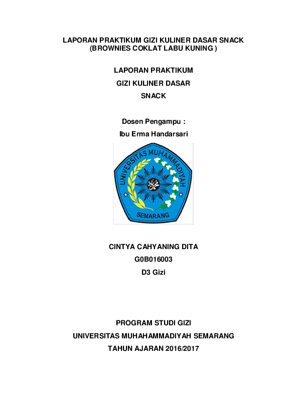 Doc Laporan Praktikum Gizi Kuliner Dasar Snack Brownies Coklat Labu Kuning Cintya Cahyadi Academia Edu