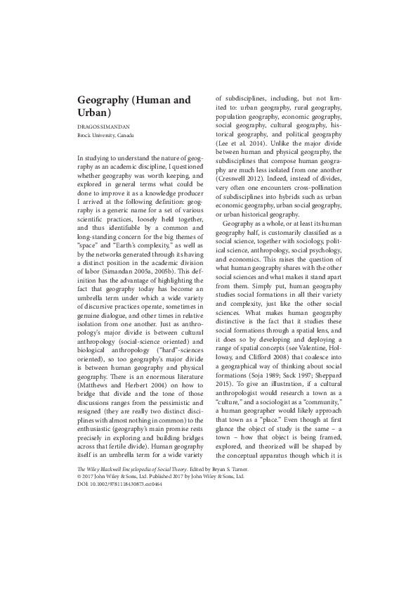 (PDF) "Geography (human and urban)", In WileyBlackwell Encyclopedia of