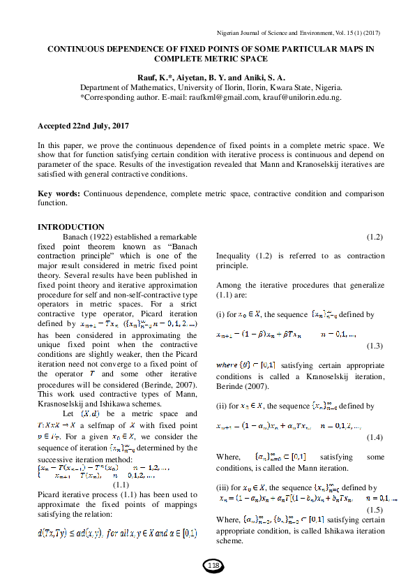  pdf continuous dependence of fixed points of some particular maps in