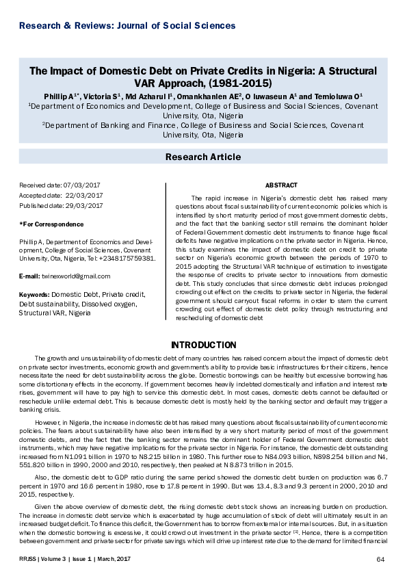 (PDF) The Impact of Domestic Debt on Private Credits in Nigeria: A ...
