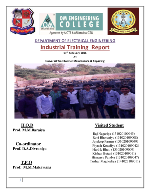 (PDF) DEPARTMENT OF ELECTRICAL ENGINEERING Industrial Training Report ...