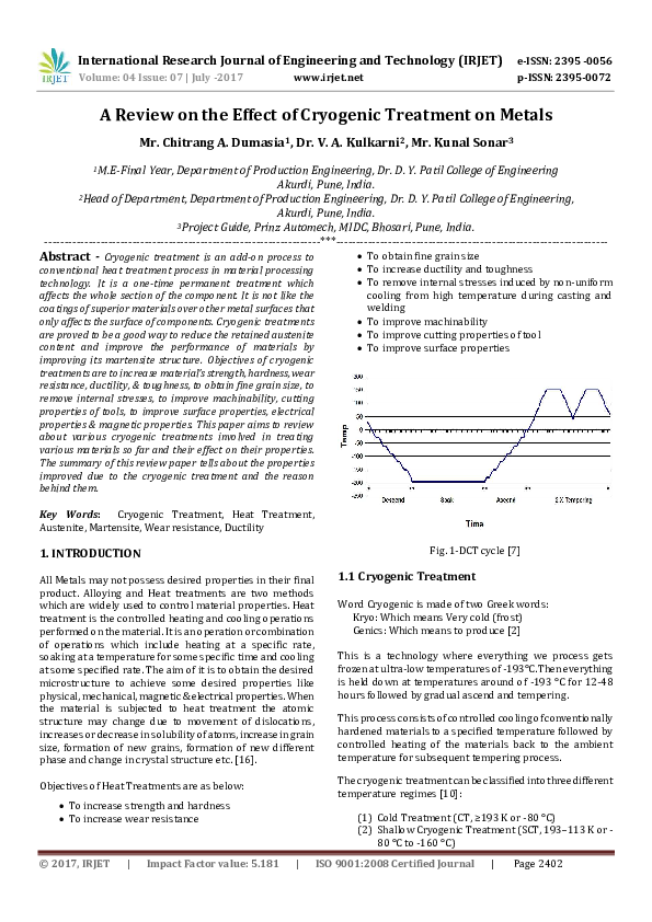 (PDF) A Review on the Effect of Cryogenic Treatment on Metals
