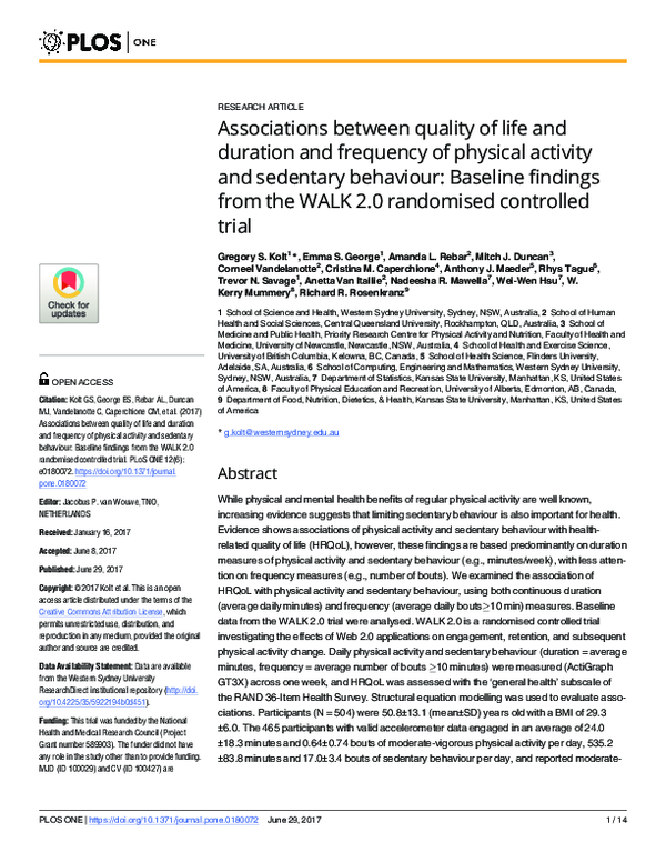 (PDF) Associations between quality of life and duration and frequency ...
