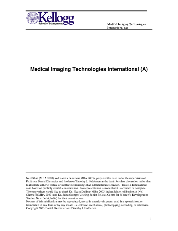 (PDF) Medical Imaging Technologies International (A) Medical Imaging