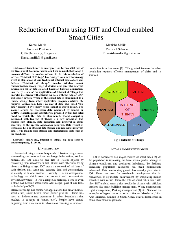 (DOC) Reduction of Data using IOT and Cloud enabled Smart Cities