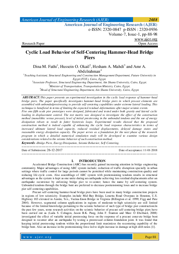 (PDF) Cyclic Load Behavior of Self-Centering Hammer-Head Bridge Piers