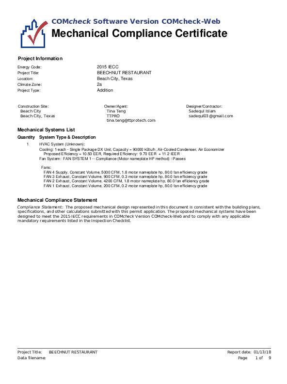 (PDF) Mechanical Compliance Certificate Mechanical Systems List Quantity System Type