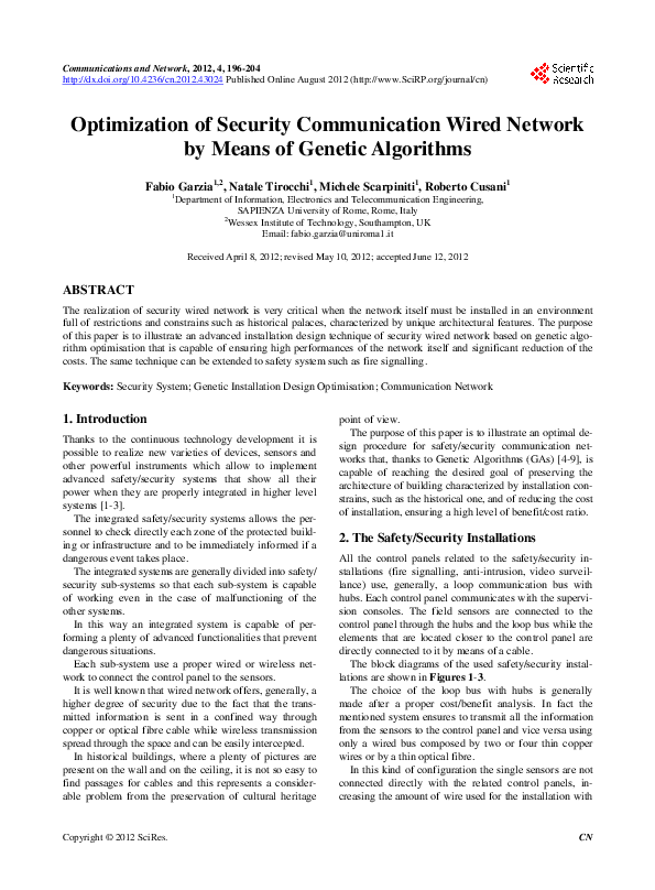 (PDF) Optimization of Security Communication Wired Network by Means of ...