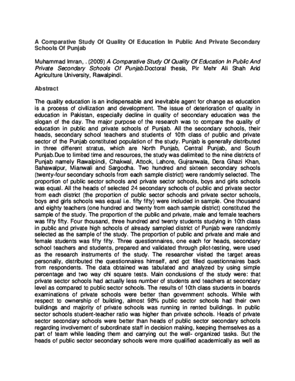 (DOC) A Comparative Study Of Quality Of Education In Public And Private ...