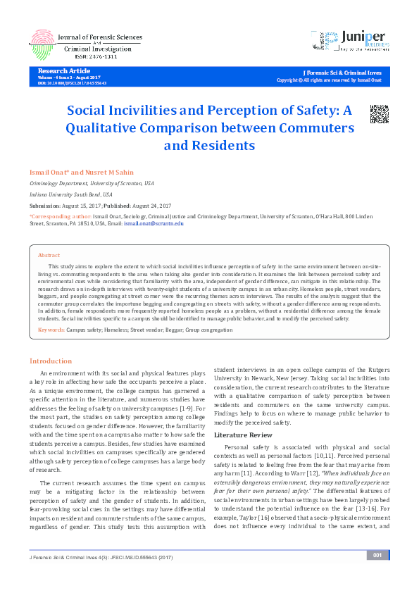 (PDF) Social Incivilities and Perception of Safety: A Qualitative ...