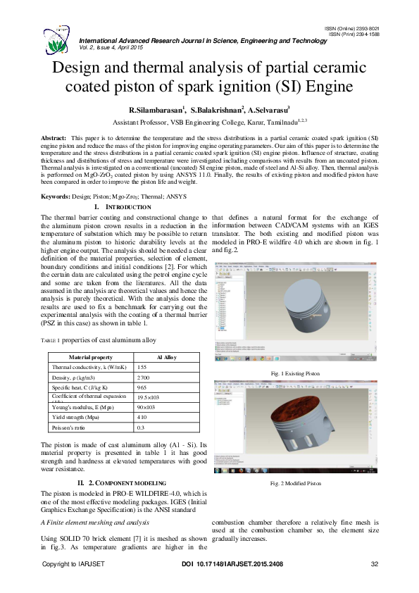 (PDF) Design and thermal analysis of partial ceramic coated piston of ...