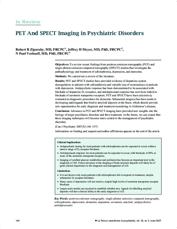 (PDF) PET And SPECT Imaging in Psychiatric Disorders
