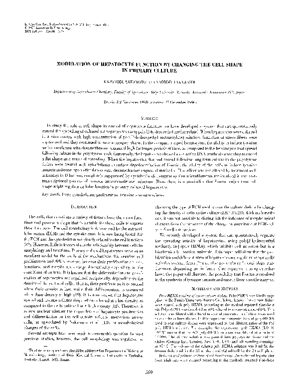 (PDF) Modulation of hepatocyte function by changing the cell shape in ...