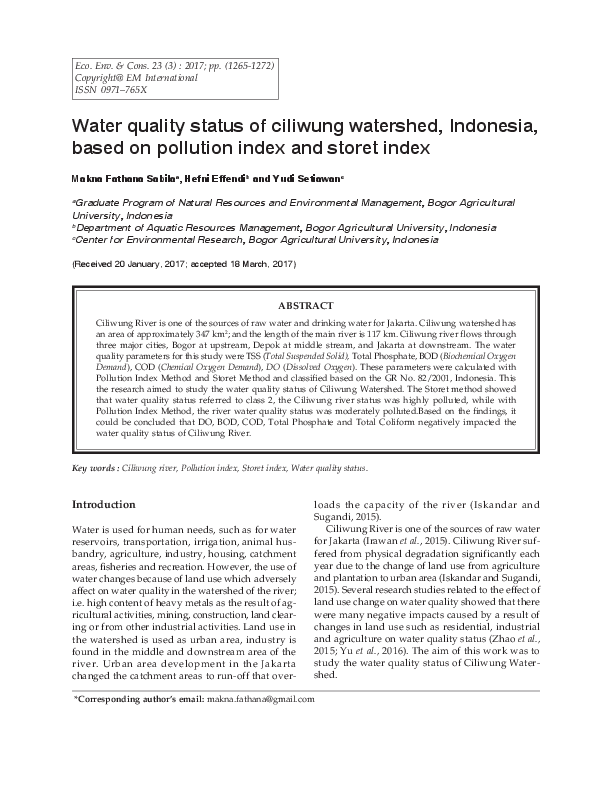 (PDF) Water quality status of ciliwung watershed, Indonesia, based on ...