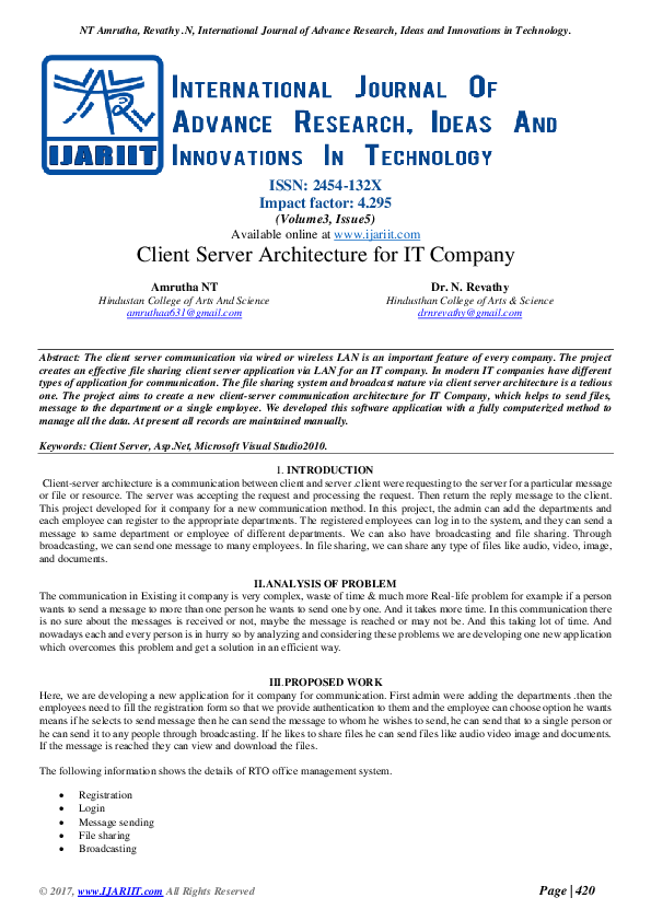 (PDF) Client Server Architecture for IT Company