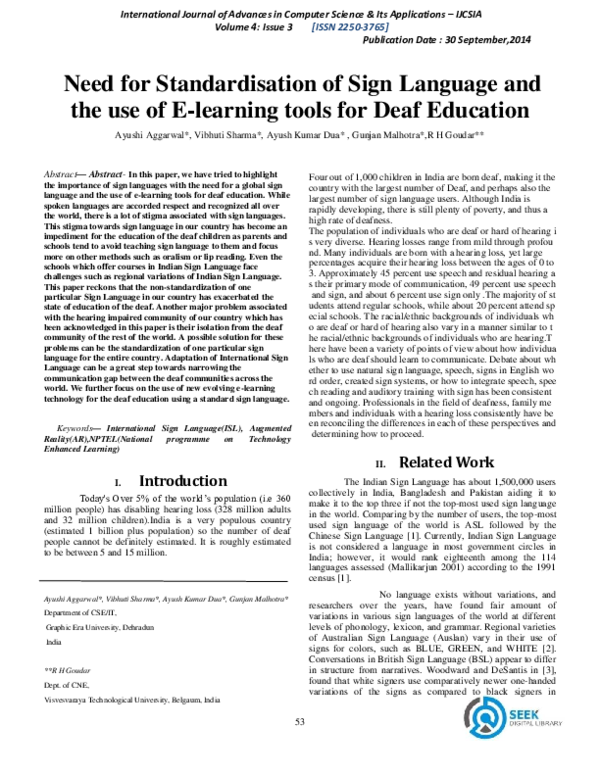 (PDF) Need for Standardisation of Sign Language and the use of E ...