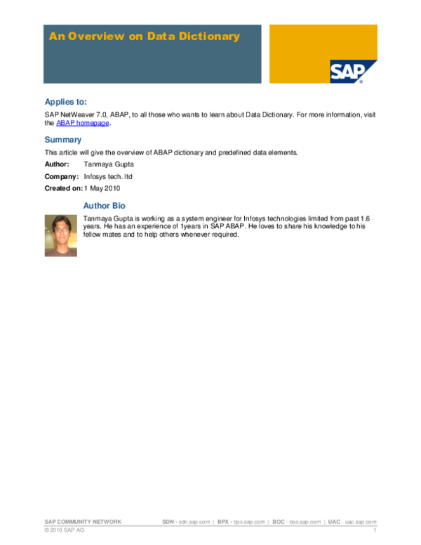 (PDF) SAP COMMUNITY NETWORK An Overview on Data Dictionary Summary